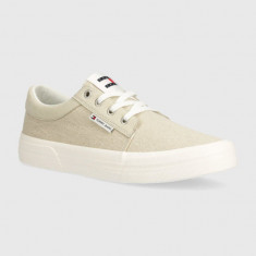 Tommy Jeans tenisi TJM VULC. SKATE DERBY MIX barbati, culoarea bej, EM0EM01367