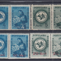ROMANIA 1950/1952 PORTO DUBLE FARA FILIGRAN + SUPRATIPAR SERII MNH