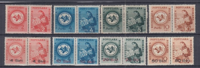 ROMANIA 1950/1952 PORTO DUBLE FARA FILIGRAN + SUPRATIPAR SERII MNH