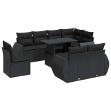 Cumpara ieftin Set mobilier de gradina cu perne, 9 piese, negru, poliratan