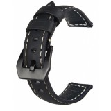 Curea piele compatibila Samsung Galaxy Watch3, 45mm, telescoape Quick Release, 22mm, Negru, Very Dream
