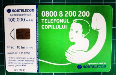 Cartela telefonica Romtelecom 10 lei Abstract Telefonul Copilului ANHTUE 100.000 unitati expira 01.11.2008 Suna cand ai nevoie de protectie ! foto