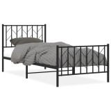 Cumpara ieftin Cadru pat metalic cu tablii de cap/picioare, negru, 90x190 cm