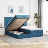 vidaXL Cadru pat otoman cu saltele Albastru &icirc;nchis 160x200cm catifea 3314601