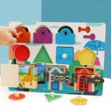 Cumpara ieftin Placă senzorială din lemn cu puzzle și &icirc;ncuietori, Wooden Toys