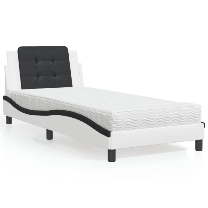 vidaXL Pat cu saltea, alb și negru, 80x200 cm, piele ecologică 3208830