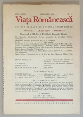 VIATA ROMANEASCA , REVISTA EDITATA DE UNIUNEA SCRIITORILOR , NR. 11 , 1979 foto