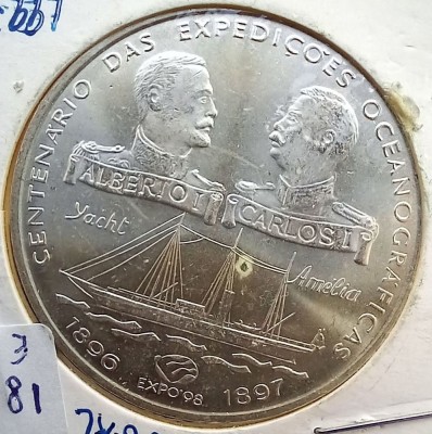 (A10) MONEDA DIN ARGINT PORTUGALIA - 1000 ESCUDOS 1997, ANIVERSAREA 100 ANI EXPEDITIILE OCEANOGRAFICE foto