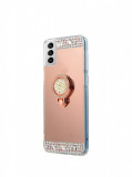 Husa silicon oglinda , inel si pietricele Samsung Galaxy S21 Plus , Roz, Alt model telefon Samsung