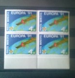 Romania 1991 - EUROPA CEPT - COSMOS, 1 timbru in bloc de 4 MNH** LP 1252