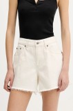 Abercrombie &amp; Fitch pantaloni scurți jeans culoarea bej, uni, high waist, KI149-5205