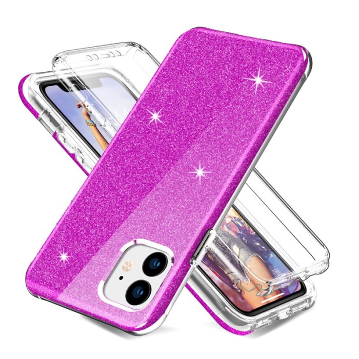 Husa TPU OEM Shockproof Glitter Full Cover pentru Apple iPhone 11, Mov