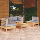 vidaXL Set mobilier de grădină cu perne gri, 5 piese, lemn masiv pin 3096177