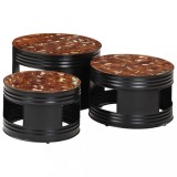 Mese de bar &icirc;n formă de tobă, 3 buc., lemn masiv reciclat