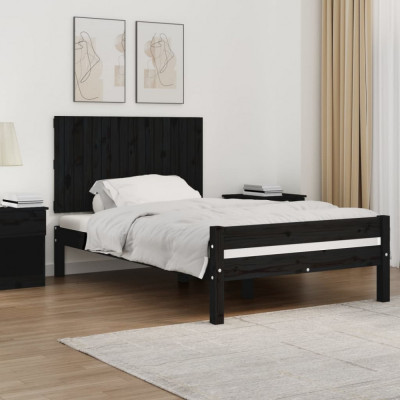vidaXL Tăblie de pat pentru perete, negru, 108x3x60 cm, lemn masiv pin foto