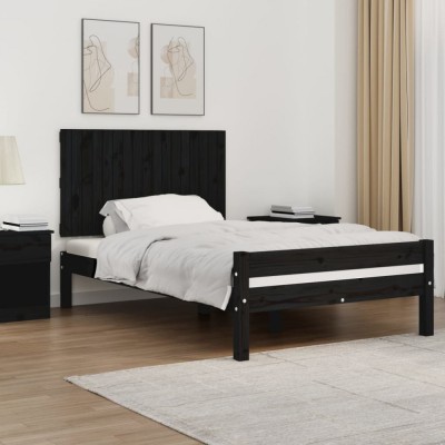 vidaXL Tăblie de pat pentru perete, negru, 108x3x60 cm, lemn masiv pin 824827 foto
