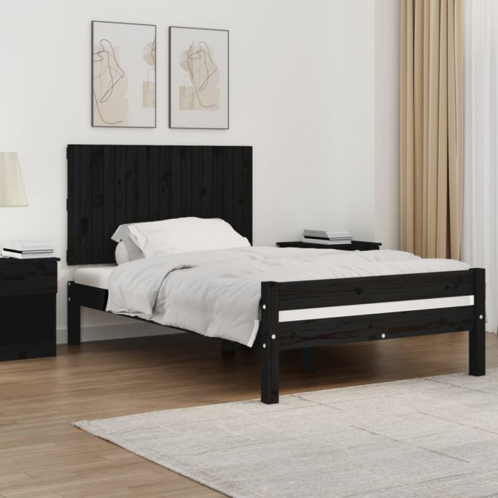 vidaXL Tăblie de pat pentru perete, negru, 108x3x60 cm, lemn masiv pin 824827