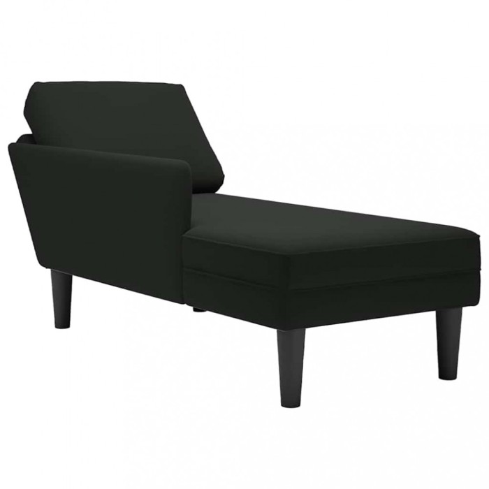 vidaXL Șezlong cu pernă și cotieră dreaptă, negru, catifea