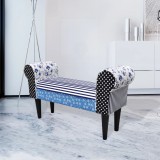 Bancă patchwork rustică albastru &amp; alb, vidaXL