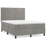 Cumpara ieftin Pat box spring cu saltea, gri deschis, 140x200 cm, catifea