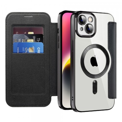 Husa MagSafe pentru Apple iPhone 14 Plus, Techsuit, SmartMag Book, Neagra foto