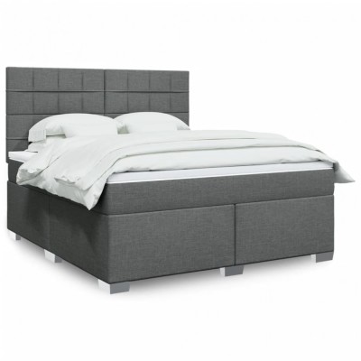 vidaXL Pat box spring cu saltea, gri &amp;icirc;nchis, 180x200 cm, textil 3292868 foto