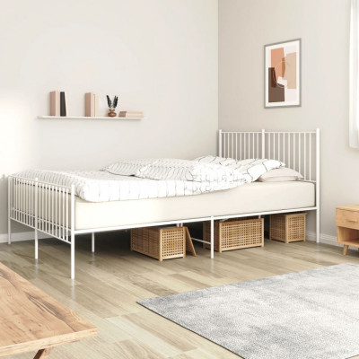 vidaXL Cadru de pat metalic cu tăblie, alb, 160x200 cm foto
