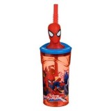 Pahar Plastic cu Pai Model 3D Spiderman - Design Marvel, CMCLASS