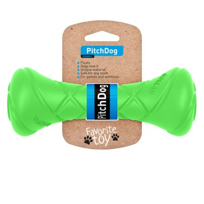 PitchDog, Gantera din spuma pentru caini, 19x7cm, verde foto