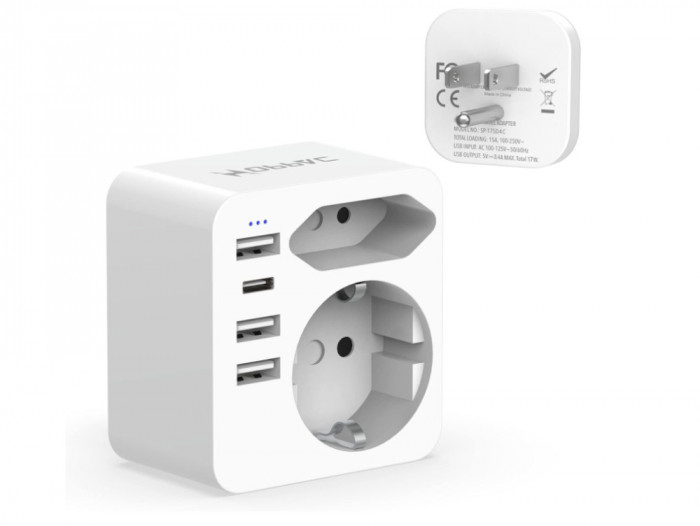 Adaptor SUA Hoppac, Adaptor 6 in 1, 3 USB, 1 USB-C - RESIGILAT