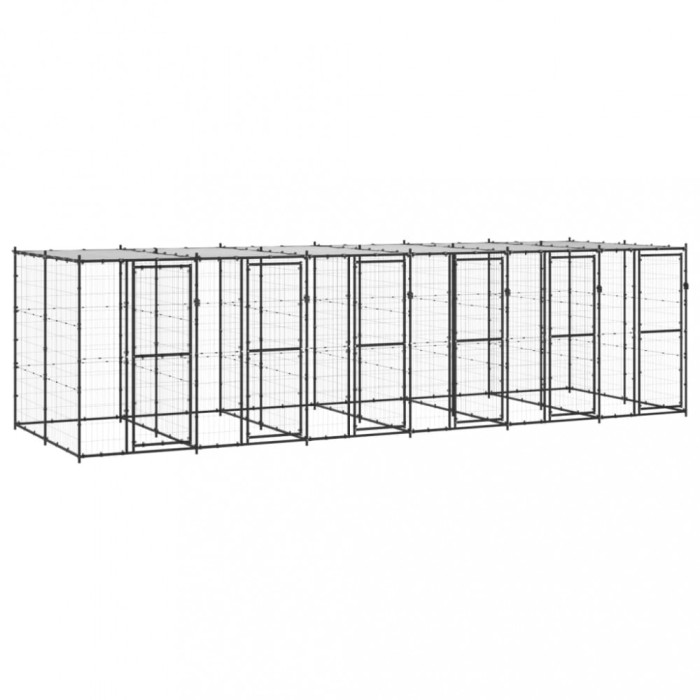 Padoc pentru c&acirc;ini de exterior cu acoperiș, 14,52 m&sup2;, oțel
