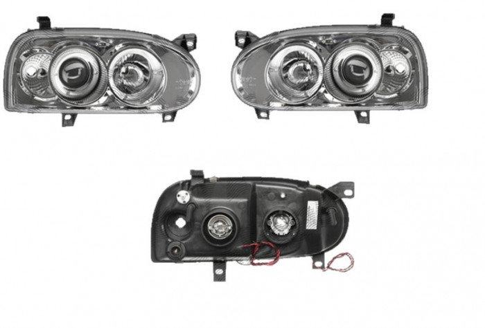 Set faruri tuning VW GOLF 3, 08.1991-04.1999, Taiwan, partea stanga+dreapta, cu lumina parcare fibra optica;tip bec H1+H1; manual/electric; transpare