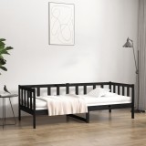 VidaXL Pat de zi, negru, 90x190 cm, lemn masiv de pin 814648