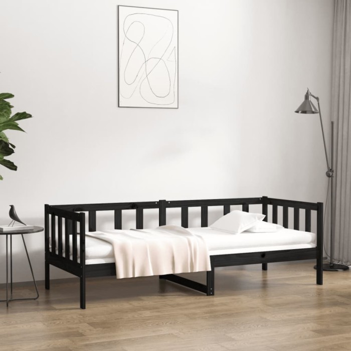 vidaXL Pat de zi, negru, 90x190 cm, lemn masiv de pin 814648