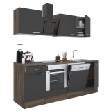 Mobilier de bucătărie Yorki 220, corp din stejar Yorki, cu fațade antracit cu finisaj satinat, cu element inferior pentru cuptor, fără blat de lucru