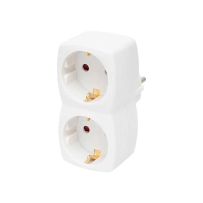 Dublu stecher distribuitor cu impamantare 2x Schuko 3680W 16A alb foto