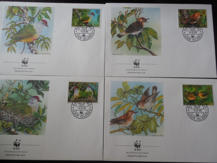 Cook-WWF,fauna pasari-set complet FDC