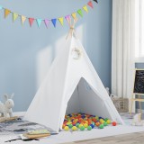 vidaXL Cort Teepee pentru Copii cu Geantă Peach &amp; Bile de Joacă Alb