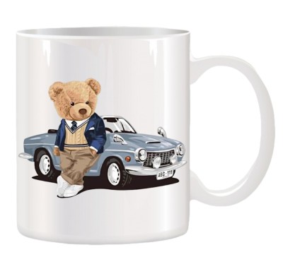 Cana alba personalizata Urs cu Masina, INOVATIX&amp;reg;. 330ml foto