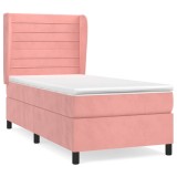 Cumpara ieftin Pat box spring cu saltea, roz, 90x200 cm, catifea