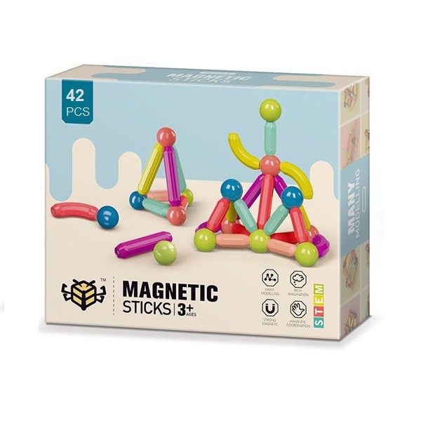 Set de constructie cu betisoare magnetice, MAGNETIC STICKS, 42 piese