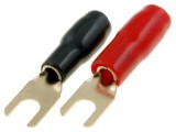 Conector furca izolat aurit M4, 10mm2, marca 4Carmedia, set 20 buc (10 negru, 10 rosu), montaj crimpat