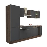 Mobilier de bucătărie Yorki 280, cu corp din stejar Yorki, fațadă antracit cu finisaj satinat, cu dulap cu rafturi, fără blat de lucru