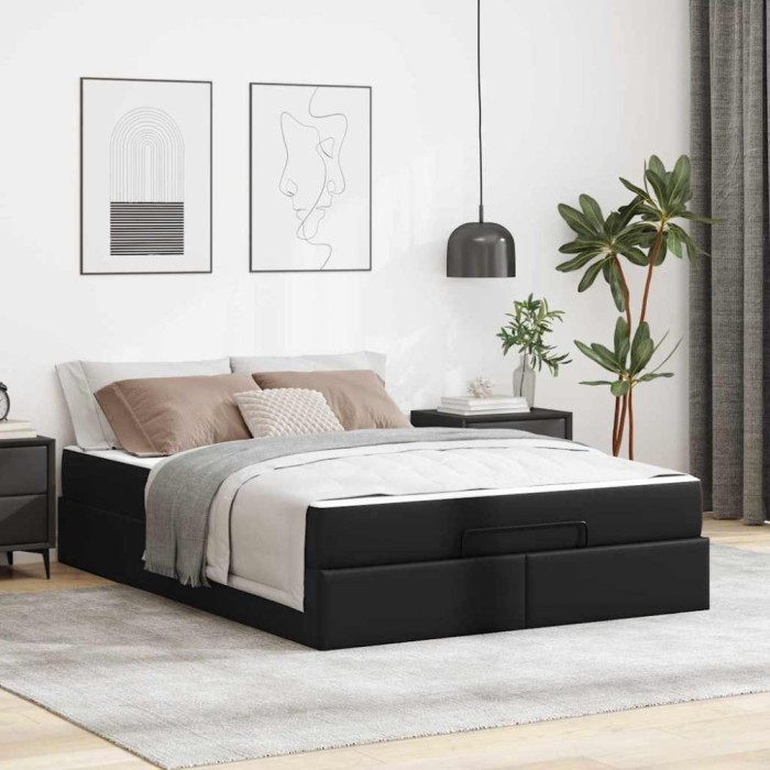 Cadru de pat cu saltea Negru 140 x 190 cm Piele artificială