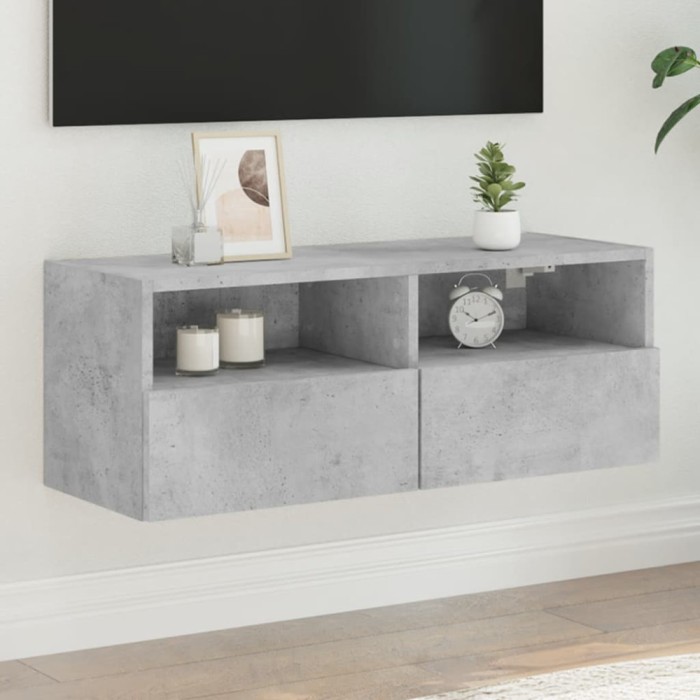 Comode TV de perete, gri beton, 80x30x30 cm, lemn prelucrat