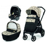 Carucior 3 in 1 Peg Perego Book, Primoviaggio SL, 0 - 22 kg, Graphic Gold, Negru Bej