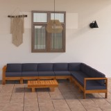VidaXL Set mobilier grădină perne gri &icirc;nchis, 9 piese, lemn acacia