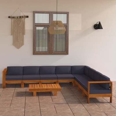 Gossi set mobilier gradina perne gri inchis, 9 piese, lemn acacia foto