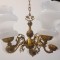Spectaculos candelabru din bronz 5 brațe cu abajururi din sticla
