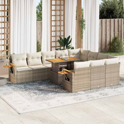 vidaXL Set canapele grădină perne 11 piese bej, poliratan/lemn acacia 3327649 foto